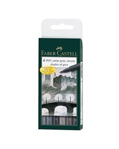 Pitt Artist PenÂ® Brush India ink pen, wallet of 6 Grey tones Faber-Castell - 167104