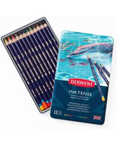 Derwent Inktense Pencils Tin, Set of 12, 4mm Round Core, Firm Texture, Watersoluble