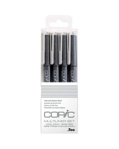 Copic Markers Multiliner Fine Gray Pigment Based Ink, 4-Piece Set