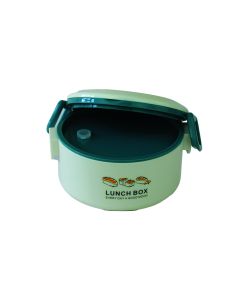 Lunch Box With Container Round White with Blue