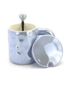 Ceramic Coffee or Tea Mug with Handle, Lid and with Spoon - Blue