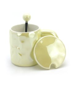 Ceramic Coffee or Tea Mug with Handle, Lid and with Spoon - Yellow