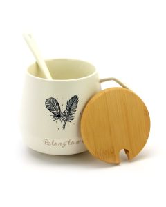 Ceramic Coffee or Tea Mug with Handle, Lid and with Spoon - Belong to me