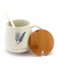 Ceramic Coffee or Tea Mug with Handle, Lid and with Spoon - Go the distance