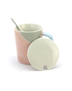 Ceramic Coffee or Tea Mug with Handle, Lid and with Spoon - Heart