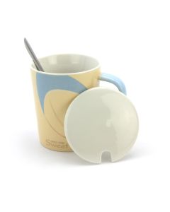 Ceramic Coffee or Tea Mug with Handle, Lid and with Spoon - Sweet