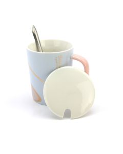 Ceramic Coffee or Tea Mug with Handle, Lid and with Spoon - Beauty