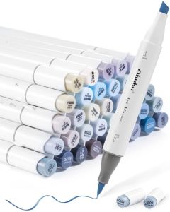 Ohuhu Honolulu 36 Gray Tone Colors Dual Tips Alcohol Art Markers - Brush & Chisel
