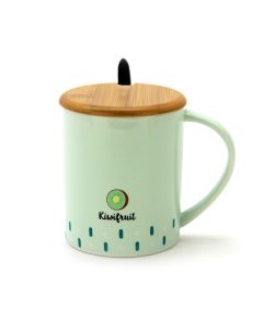 Fancy Ceramic Coffee or Tea Mug with Handle, Lid and with Spoon - Kiwifruit