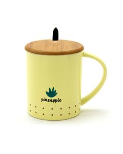 Fancy Ceramic Coffee or Tea Mug with Handle, Lid and with Spoon - Pineapple