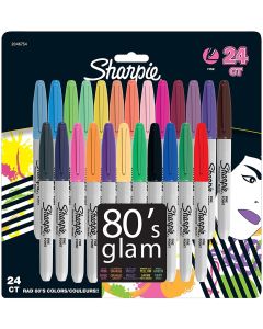 Sharpie Permanent Markers, Fine Point, 80s Glam Colors, 24 Pack