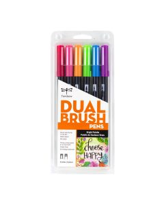 Dual Brush Pen Art Markers, Bright Palette - 6 pack - 56210
