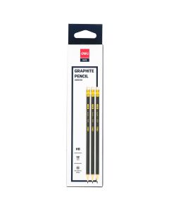 Deli Matte Graphite HB Pencil with Eraser - 12 Pieces - Dark Grey