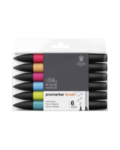 Winsor & Newton ProMarker Brush Set, 6 Count, Mid Tones
