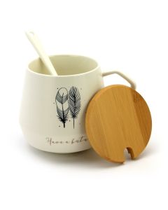 Ceramic Coffee or Tea Mug with Handle, Lid and with Spoon - Have a buture