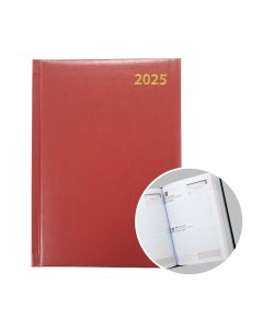 2025 A5 Half Page Maroon Hard Case Diary - SAT/SUN Edition