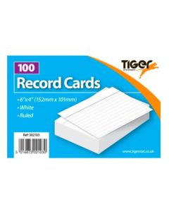 Record Cards White Ruled 6x4" 100Sh - Tiger 302103