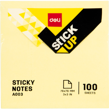 Deli Sticky Notes 3”×3” 100 Sheets Yellow