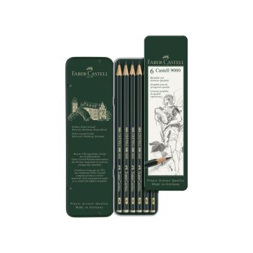 Faber Castell 9000 Graphite Pencils - Tin of 6 - 119063