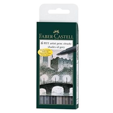 Pitt Artist PenÂ® Brush India ink pen, wallet of 6 Grey tones Faber-Castell - 167104