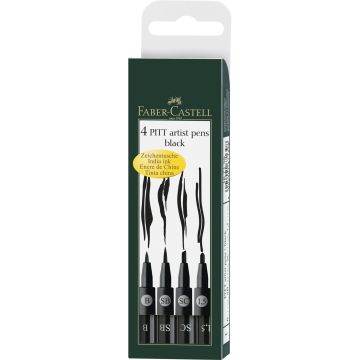 Pitt Artist Pen India ink pen, wallet of 4, black