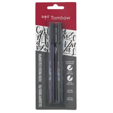 Tombow Fudenosuke Brush Pens, Hard and Soft Tip Brush Pens, Black, 2 Pack