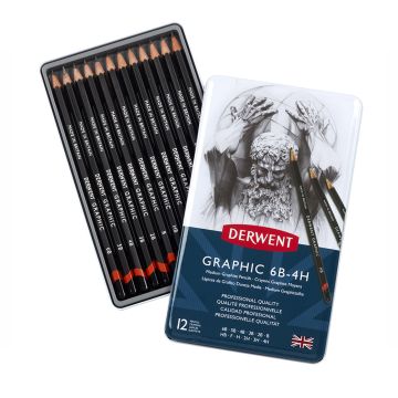 Derwent Graphic Drawing Pencils, Medium, Metal Tin of 12