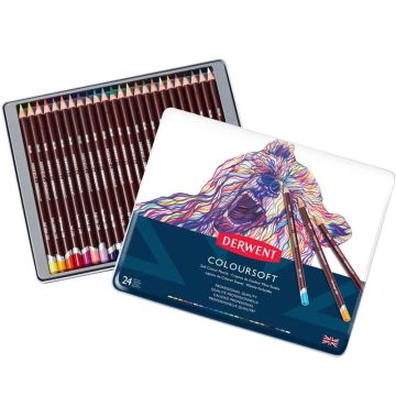 Derwent Colorsoft Pencils, 4mm Core, Metal Tin, 24 Count