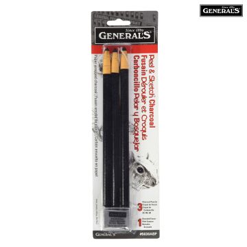 General Pencil Peel & Sketch Charcoal Pencil Set, 3 Pack