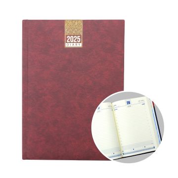 2025 B5 Soft Touch Maroon Hard Case Diary - Daily Page