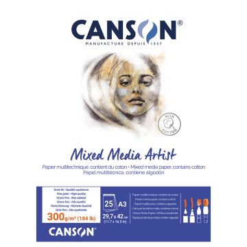Canson Mixed Media Artist Pad, 300gsm, A3 Glued Pad,