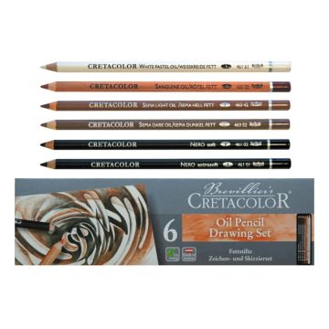 Cretacolor Oil Pencil Drawing Set, 6-Pencil Set