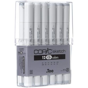 Copic Markers 12-Piece Sketch Set, Cool Gray 0675