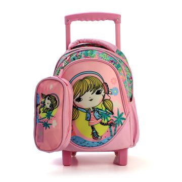 Glossy Bird Trolly School Bag - Cute Pink 2 - 14 Inch
