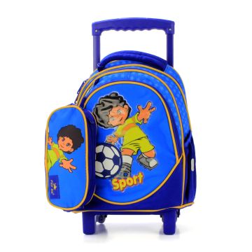 Glossy Bird Trolly School Bag - Blue Sport - 14 Inch