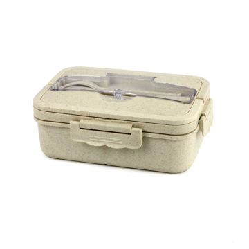 Lunch Box with Spoon & Fork 0001-02 - Beige