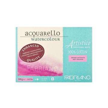 Artistico Watercolor Pad Traditional white Hot pressed 300gsm | 26x36cm | 19002636 Fabriano