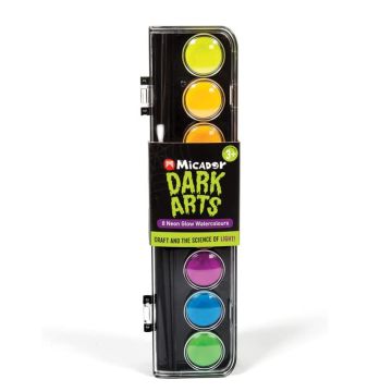 Neon Glow Watercolour Paint Discs,8-Color Set with Brush - Micador Dark Arts