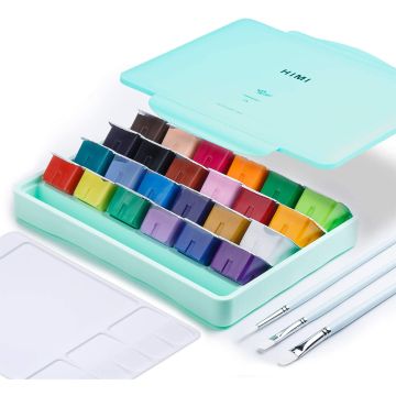 HIMI Gouache Paint Set Blue, 24 Colors x 30ml With Brushes