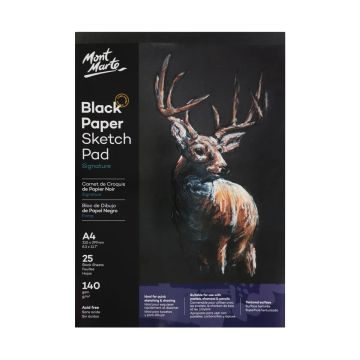 Mont Marte Black Paper Sketch Pad 25 sheet 140gsm A4