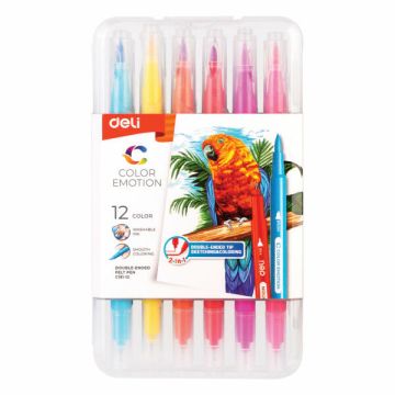 Color Emotion Double Ended Felt pen brush tip set of 12 Deli - C151-12