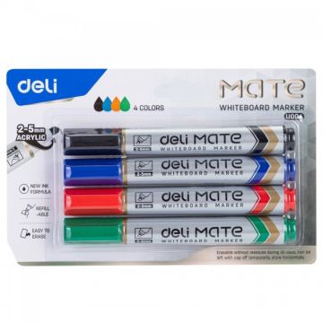 White Board Marker Flat Tip Set Of 4 Deli - U00403