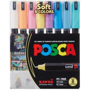 Uni Posca - Pc1Mr - Extra Fine Tip Pen - Soft Colors - Set of 8