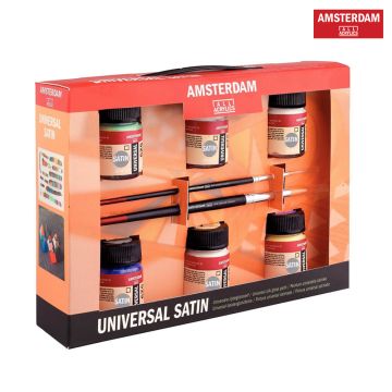 Universal Paint Satin Set 6 x 16 ml + 2 Brushes