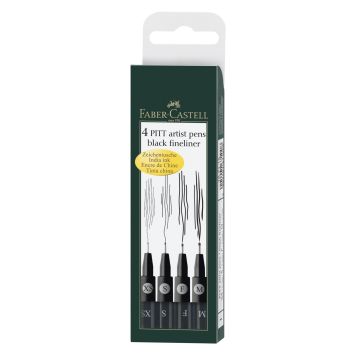 Faber Castel Pitt Artist Pen?? Black Fineliner - Wallet of 4 (XS, S, F, M)