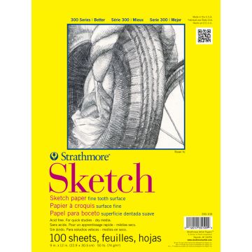 Strathmore Sketch Paper Pad, 300 Series, Tape-Bound, 9" x 11"" 350-109