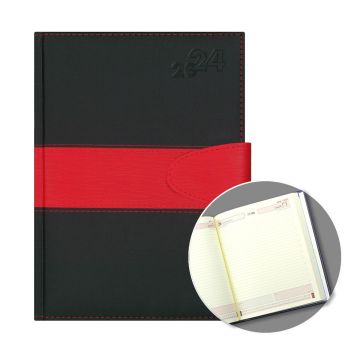 2024 B5 Daily Diary - Black Edge with Red Magnetic Flap