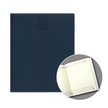 2024 Executive Daily Diary - Blue Edge Stitching with White Thread 10 x 8 inch