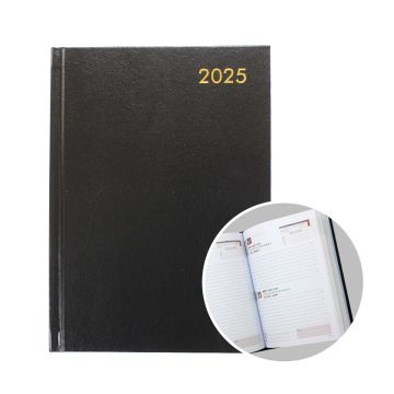 2025 A5 Half Page Black Hard Diary - SAT/SUN Edition