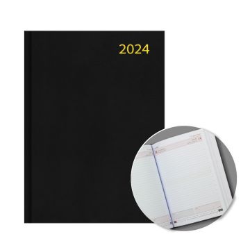 2024 A5 Half Page Black Hard Diary - SAT/SUN Edition